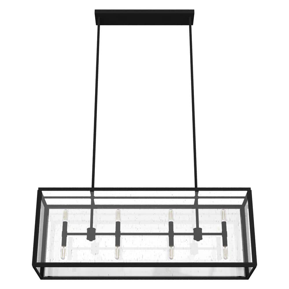 Hunter Felippe 8-Light Natural Iron Island Chandelier with Clear Seeded Glass Shade Kitchen Light