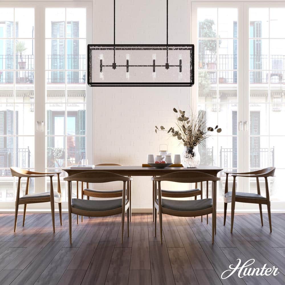 Hunter Felippe 8-Light Natural Iron Island Chandelier with Clear Seeded Glass Shade Kitchen Light