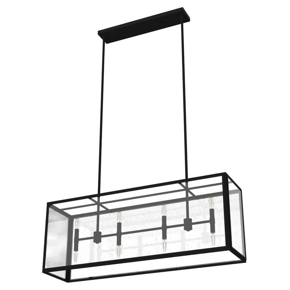 Hunter Felippe 8-Light Natural Iron Island Chandelier with Clear Seeded Glass Shade Kitchen Light