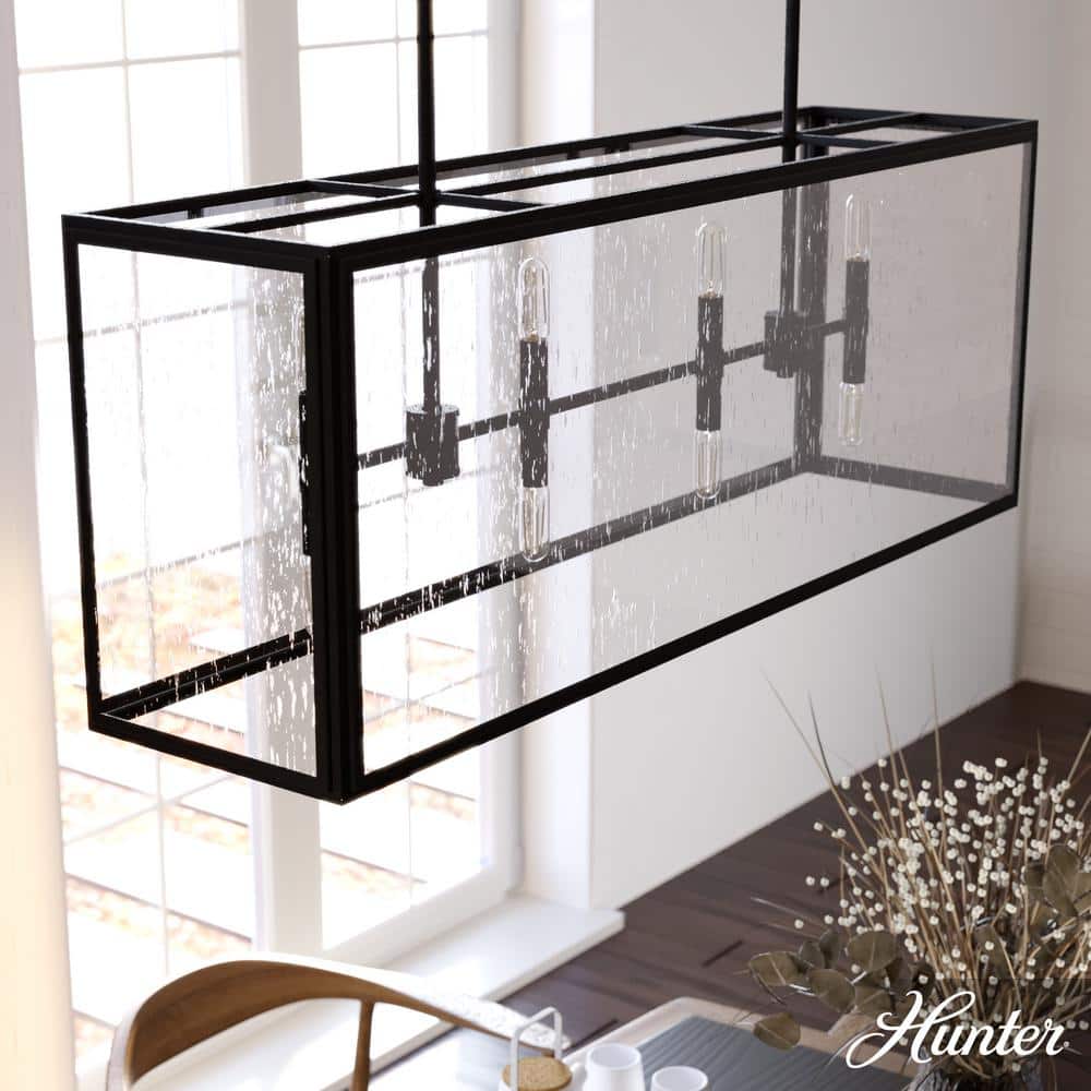 Hunter Felippe 8-Light Natural Iron Island Chandelier with Clear Seeded Glass Shade Kitchen Light