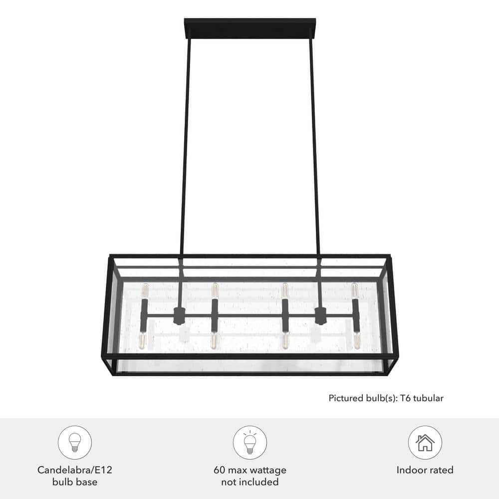 Hunter Felippe 8-Light Natural Iron Island Chandelier with Clear Seeded Glass Shade Kitchen Light