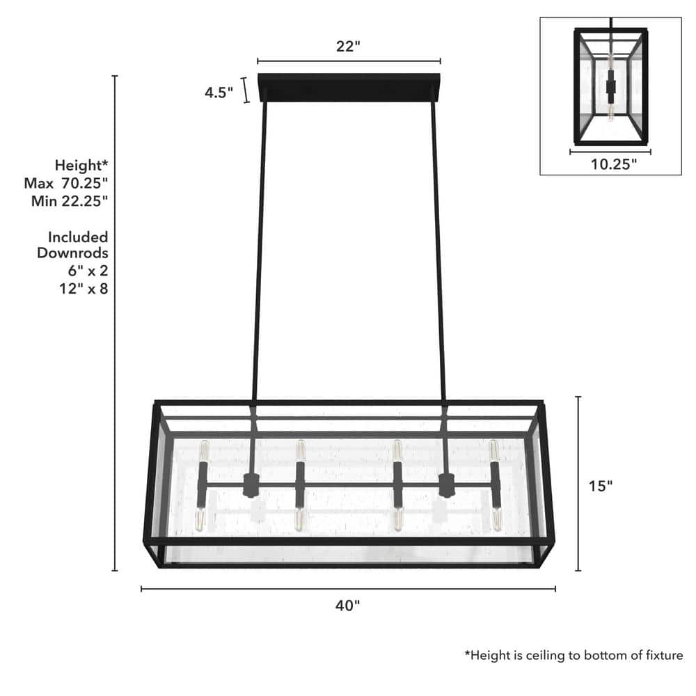 Hunter Felippe 8-Light Natural Iron Island Chandelier with Clear Seeded Glass Shade Kitchen Light