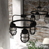 Hunter Starklake 3-Light Natural Iron Wagon Wheel Chandelier with Caged Metal Shades