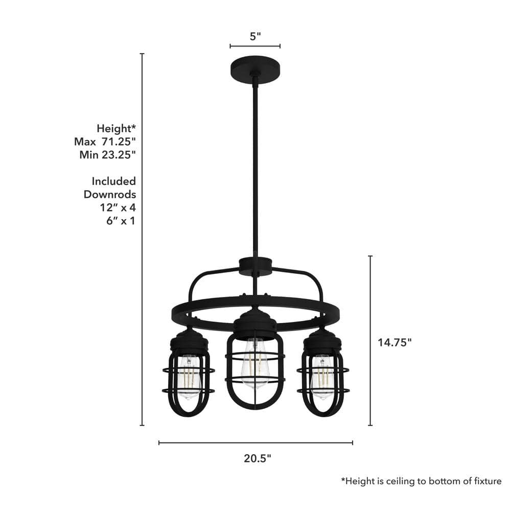 Hunter Starklake 3-Light Natural Iron Wagon Wheel Chandelier with Caged Metal Shades