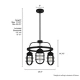 Hunter Starklake 3-Light Natural Iron Wagon Wheel Chandelier with Caged Metal Shades