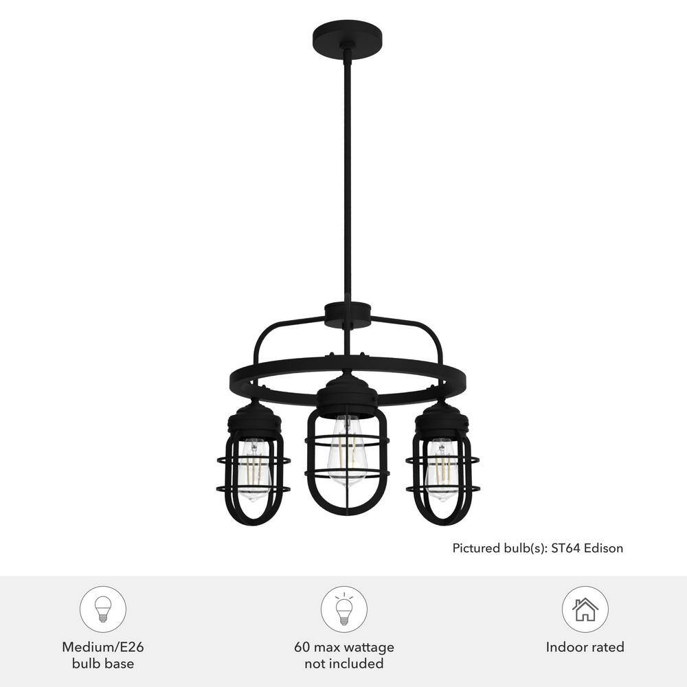 Hunter Starklake 3-Light Natural Iron Wagon Wheel Chandelier with Caged Metal Shades