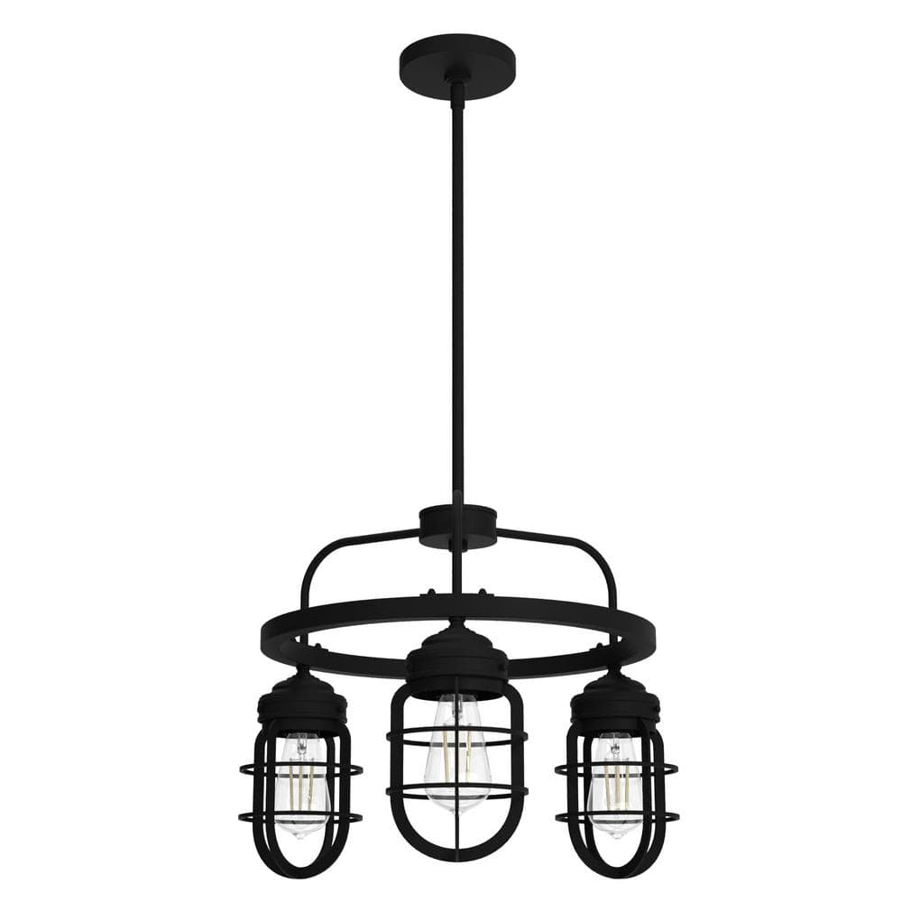 Hunter Starklake 3-Light Natural Iron Wagon Wheel Chandelier with Caged Metal Shades