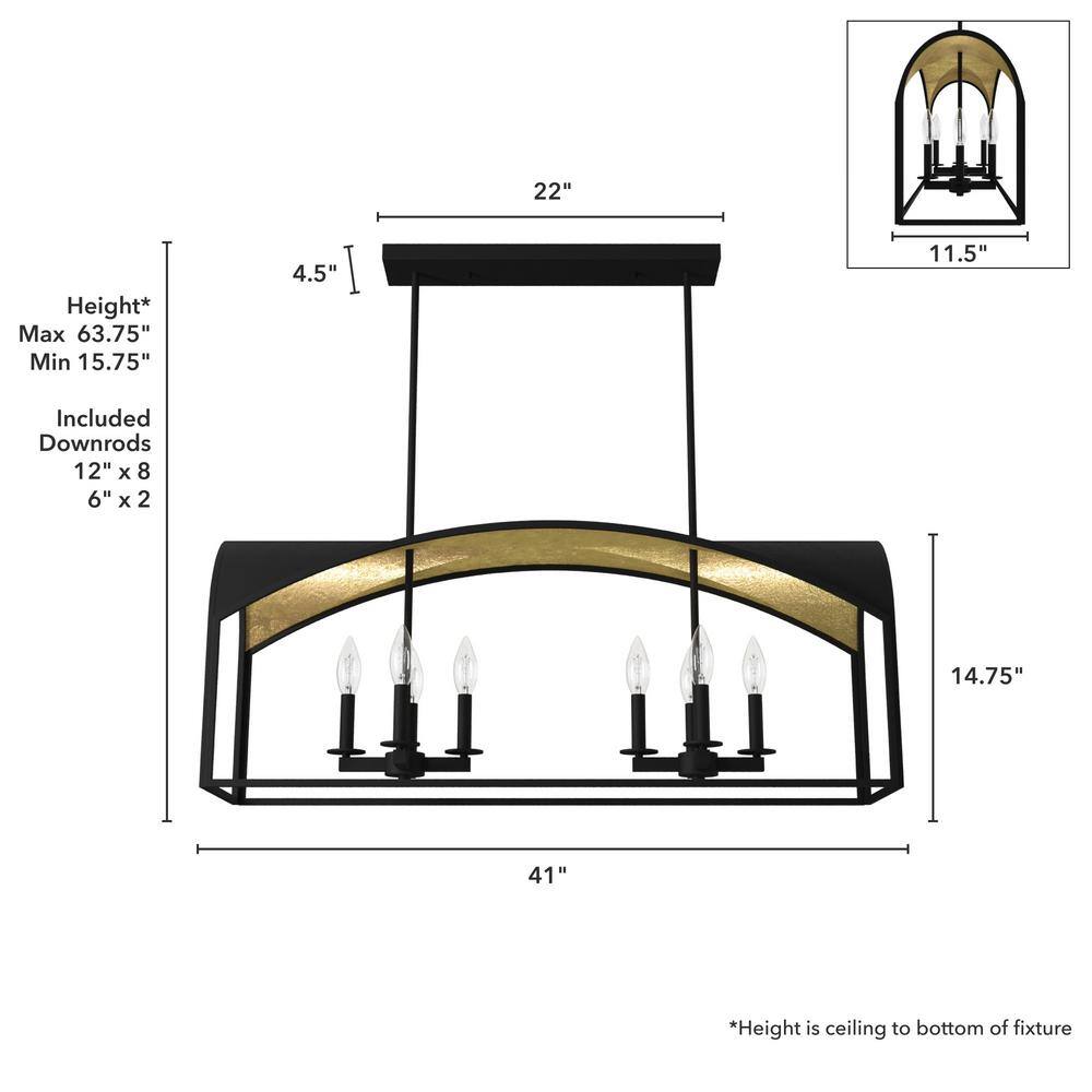 Hunter Dukestown 8-Light Natural Iron Island Chandelier with Gold Leaf Detailing