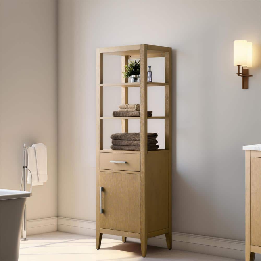 Vanity Art 21 in. W x 17 in. D x 72 in. H Brown MDF Floor Standing Linen Cabinet with Soft Close Door in Natural Oak/BN