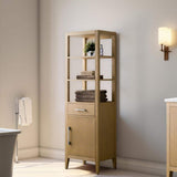 Vanity Art 21 in. W x 17 in. D x 72 in. H Brown MDF Floor Standing Linen Cabinet with Soft Close Door in Natural Oak/BN