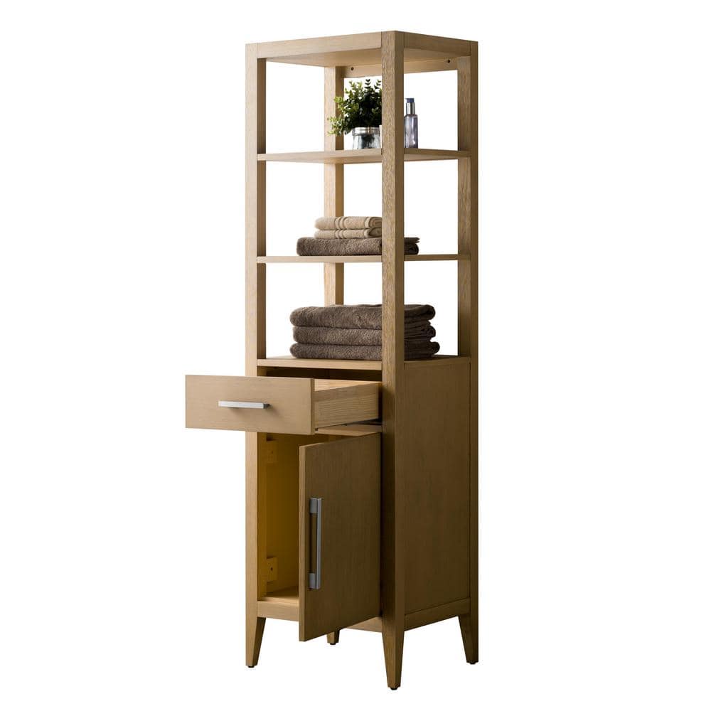 Vanity Art 21 in. W x 17 in. D x 72 in. H Brown MDF Floor Standing Linen Cabinet with Soft Close Door in Natural Oak/BN