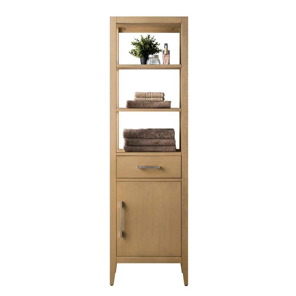 Vanity Art 21 in. W x 17 in. D x 72 in. H Brown MDF Floor Standing Linen Cabinet with Soft Close Door in Natural Oak/BN