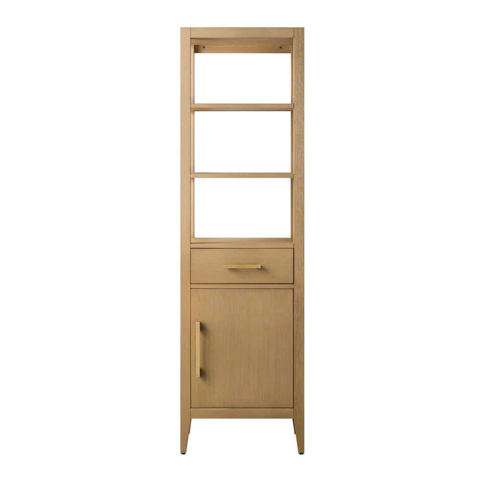 Vanity Art 21 in. W x 17 in. D x 72 in. H Brown MDF Floor Standing Linen Cabinet with Soft Close Door in Natural Oak/GB