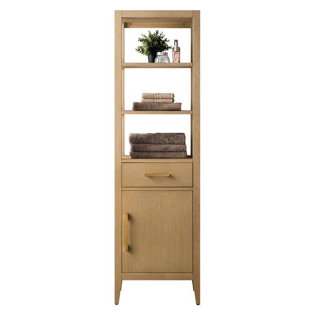 Vanity Art 21 in. W x 17 in. D x 72 in. H Brown MDF Floor Standing Linen Cabinet with Soft Close Door in Natural Oak/GB