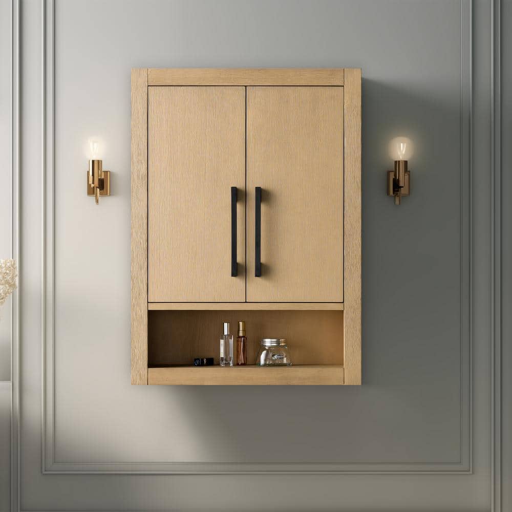 Vanity Art 24 in. W x 8 in. D x 33 in. H Bathroom Storage Wall Cabinet in Natural Oak/MB