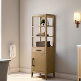 Vanity Art 21 in. W x 17 in. D x 72 in. H Brown MDF Floor Standing Linen Cabinet with Soft Close Door in Natural Oak/MB