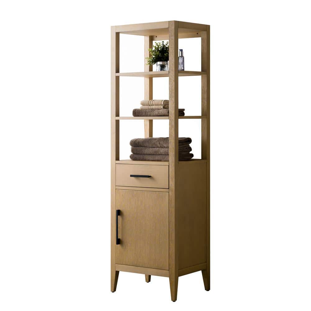 Vanity Art 21 in. W x 17 in. D x 72 in. H Brown MDF Floor Standing Linen Cabinet with Soft Close Door in Natural Oak/MB