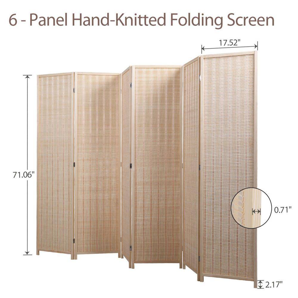 6 ft. Natural Tall Room Divider Weave Fiber Folding Privacy Screens (6-Panel)