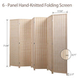 6 ft. Natural Tall Room Divider Weave Fiber Folding Privacy Screens (6-Panel)