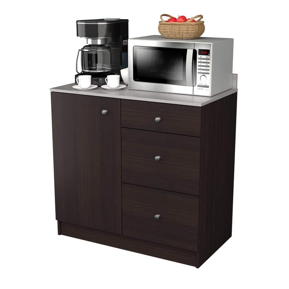 Inval 36.02 in. W x 19.69 in. D x 37.80 in. H Natural Stone/Espresso Ready to Assemble Wood Breakroom Base Kitchen Cabinet