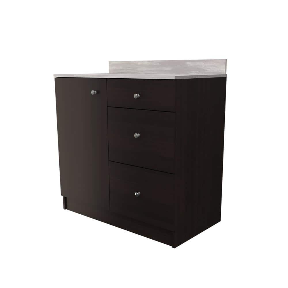Inval 36.02 in. W x 19.69 in. D x 37.80 in. H Natural Stone/Espresso Ready to Assemble Wood Breakroom Base Kitchen Cabinet