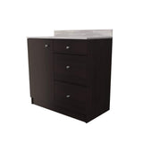Inval 36.02 in. W x 19.69 in. D x 37.80 in. H Natural Stone/Espresso Ready to Assemble Wood Breakroom Base Kitchen Cabinet