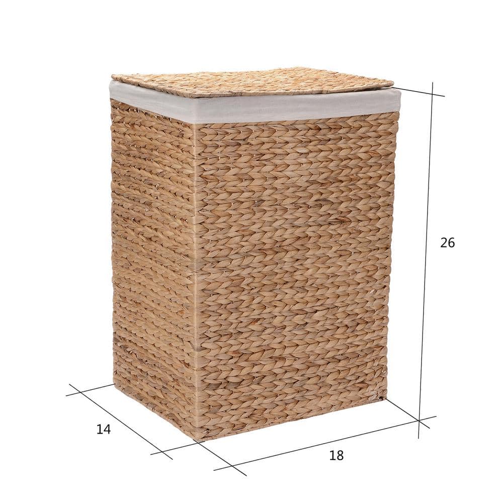 Villacera 26 in. H Portable Handmade Water Hyacinth Wicker Laundry Hamper with Lid in Natural (2-Pack)