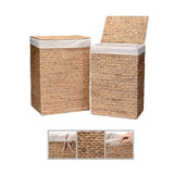 Villacera 26 in. H Portable Handmade Water Hyacinth Wicker Laundry Hamper with Lid in Natural (2-Pack)