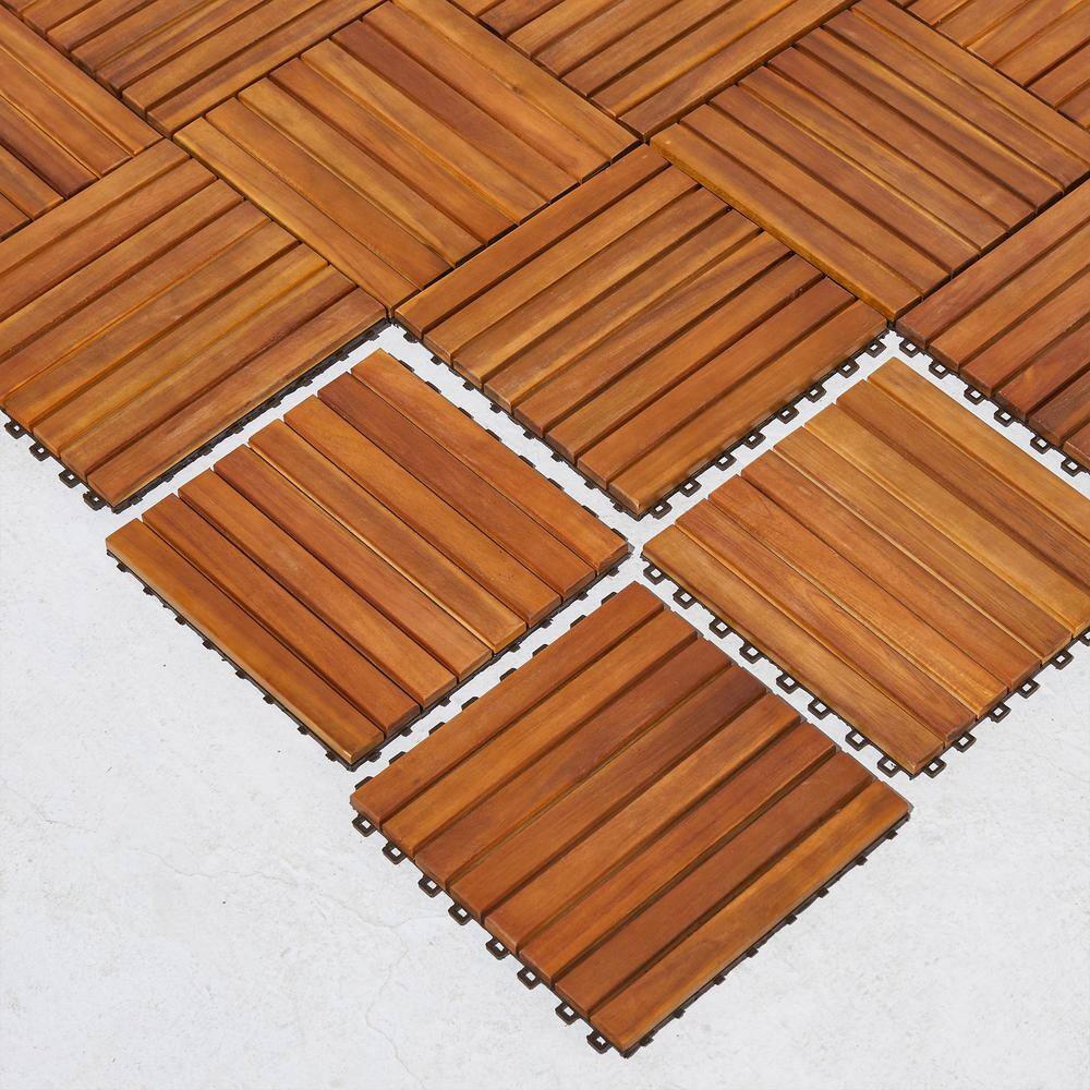 Outdoor 1 ft. x 1 ft. Wood Deck Tile in Brown (Set of 10 Tiles)