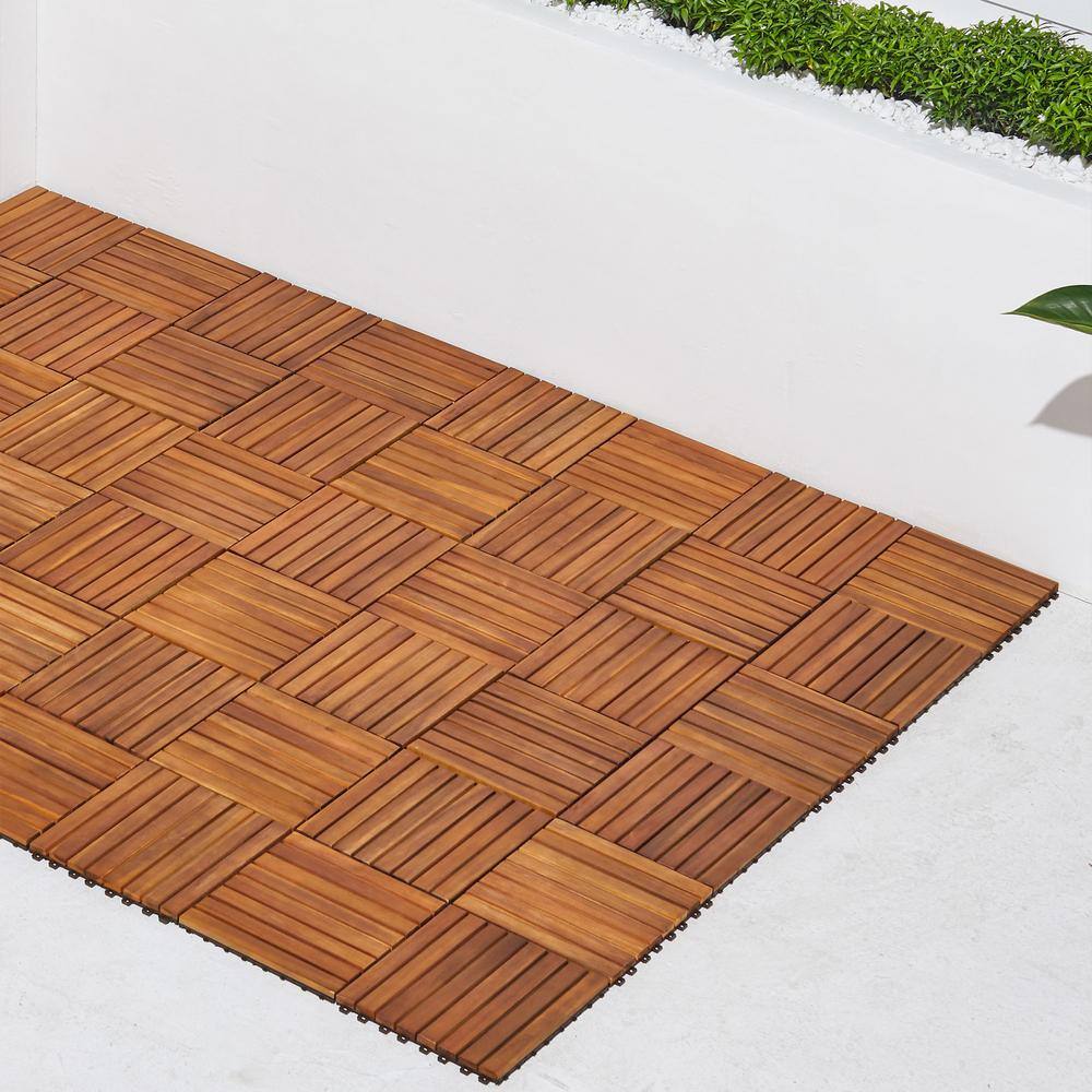 Outdoor 1 ft. x 1 ft. Wood Deck Tile in Brown (Set of 10 Tiles)