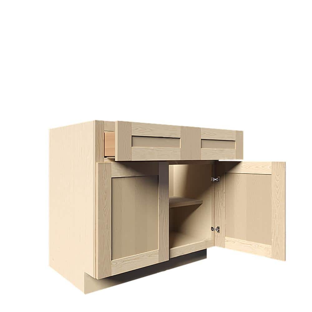 LIFEART CABINETRY Lancaster Shaker Assembled 36 in. x 34.5 in. x 24 in. Base Cabinet with 2-Doors and 2-Drawers in Natural Wood