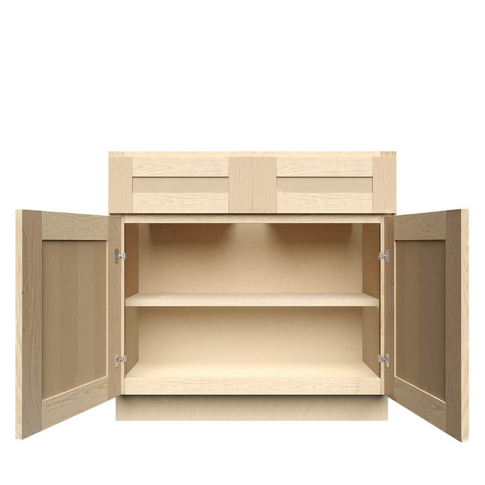LIFEART CABINETRY 42 in. x 34.5 in. x 24 in. Lancaster Shaker Assembled Base Cabinet with 2-Doors and 2-Drawers in Natural Wood