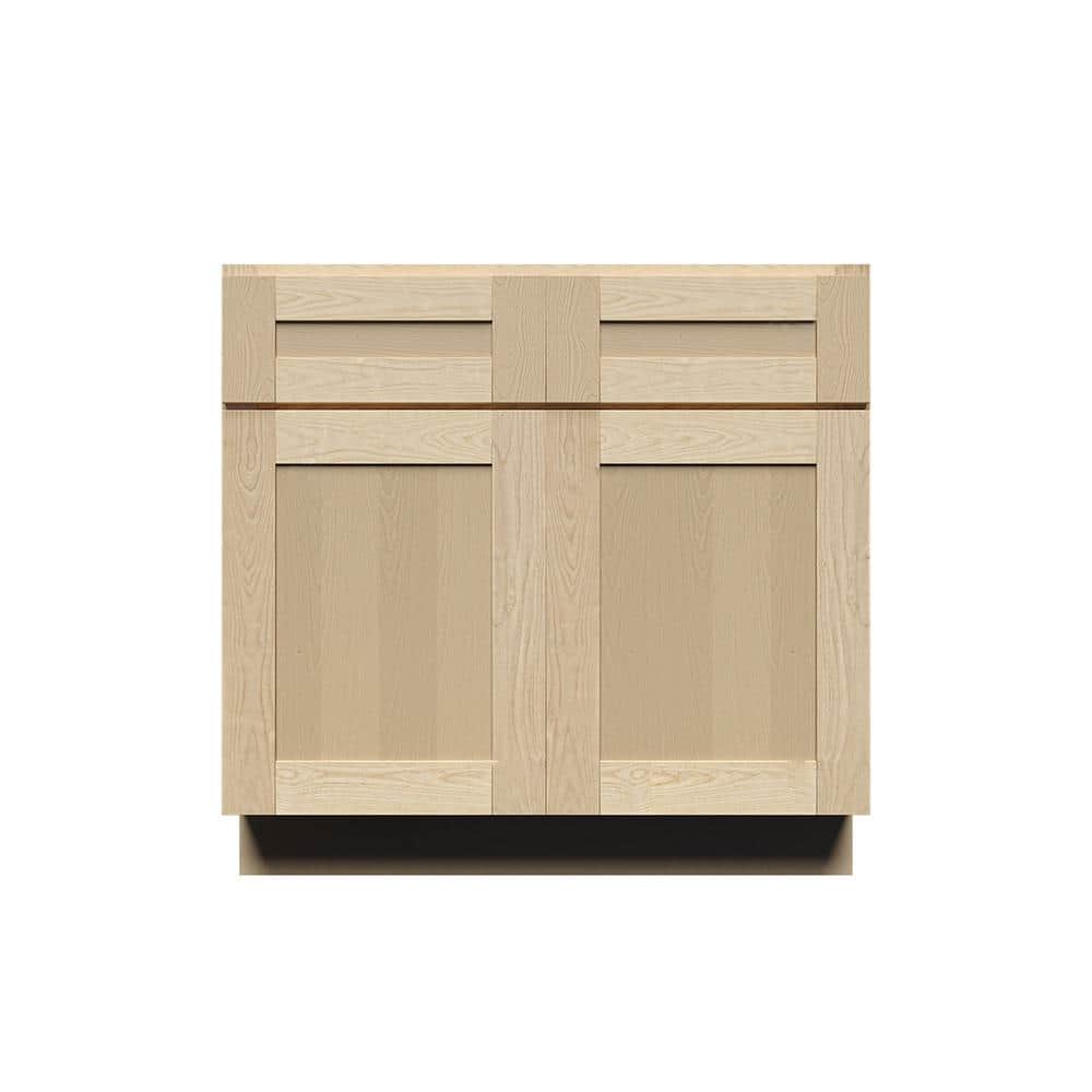 LIFEART CABINETRY 42 in. x 34.5 in. x 24 in. Lancaster Shaker Assembled Base Cabinet with 2-Doors and 2-Drawers in Natural Wood