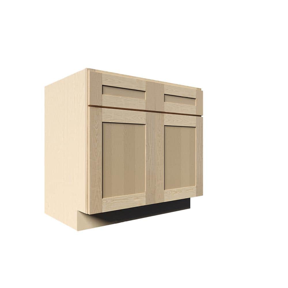 LIFEART CABINETRY 42 in. x 34.5 in. x 24 in. Lancaster Shaker Assembled Base Cabinet with 2-Doors and 2-Drawers in Natural Wood