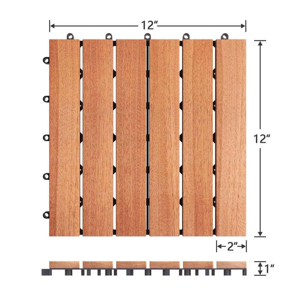 prilinex Solid Acacia Wood Interlocking Patio Deck Tiles for Indoor & Outdoor, 12'' x 12'' x 1'' - 27pcs