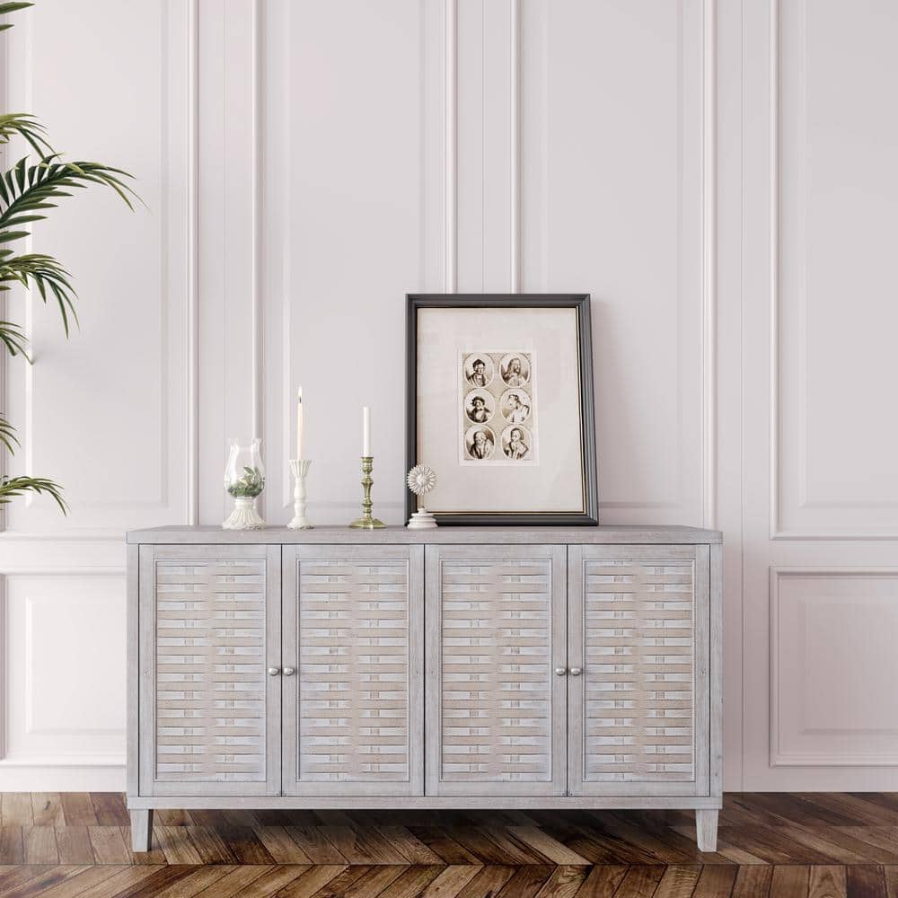 FUNKOL 59.84 in. x 15.75 in. x 31.5 in. MDF Freestanding Ready to Assemble Base Storage Cabinet in Natural Wood with 4Doors