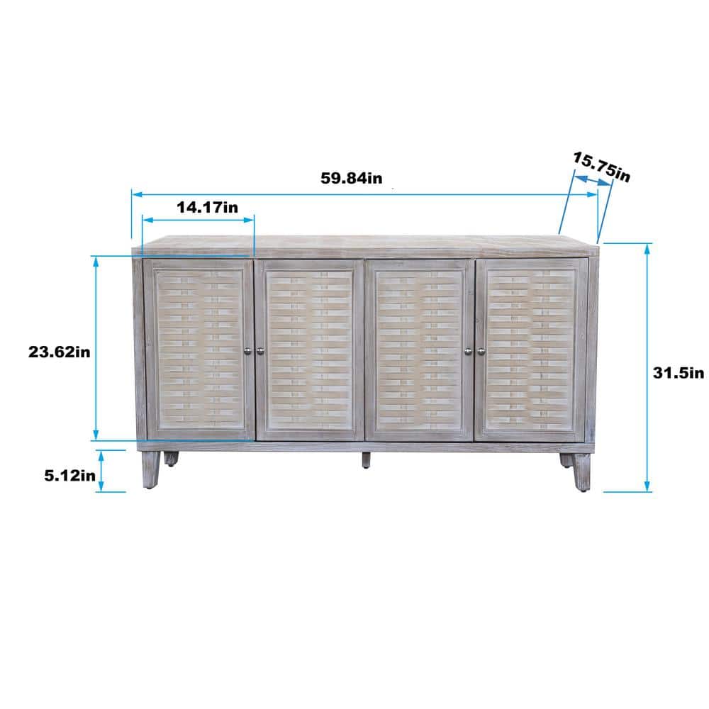 FUNKOL 59.84 in. x 15.75 in. x 31.5 in. MDF Freestanding Ready to Assemble Base Storage Cabinet in Natural Wood with 4Doors