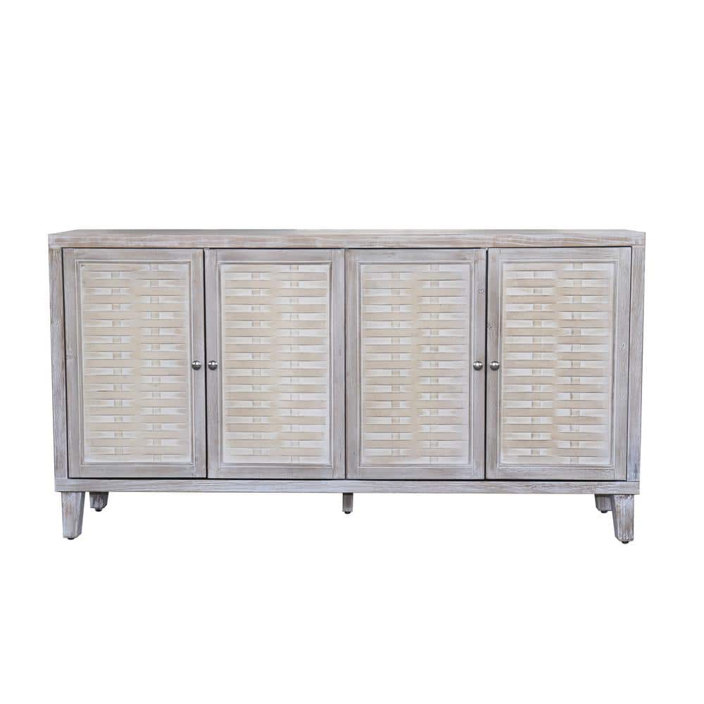 FUNKOL 59.84 in. x 15.75 in. x 31.5 in. MDF Freestanding Ready to Assemble Base Storage Cabinet in Natural Wood with 4Doors