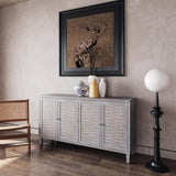 FUNKOL 59.84 in. x 15.75 in. x 31.5 in. MDF Freestanding Ready to Assemble Base Storage Cabinet in Natural Wood with 4Doors