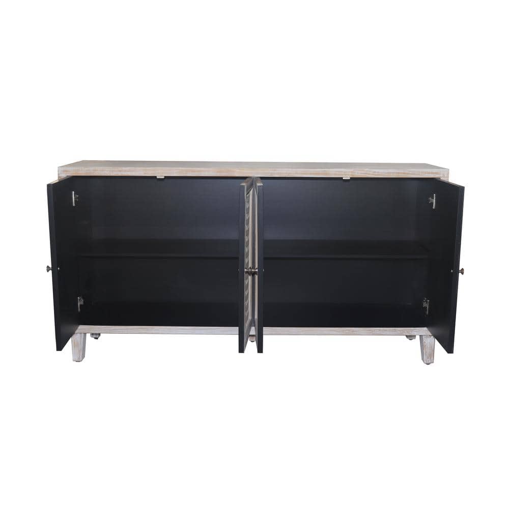 FUNKOL 59.84 in. x 15.75 in. x 31.5 in. MDF Freestanding Ready to Assemble Base Storage Cabinet in Natural Wood with 4Doors