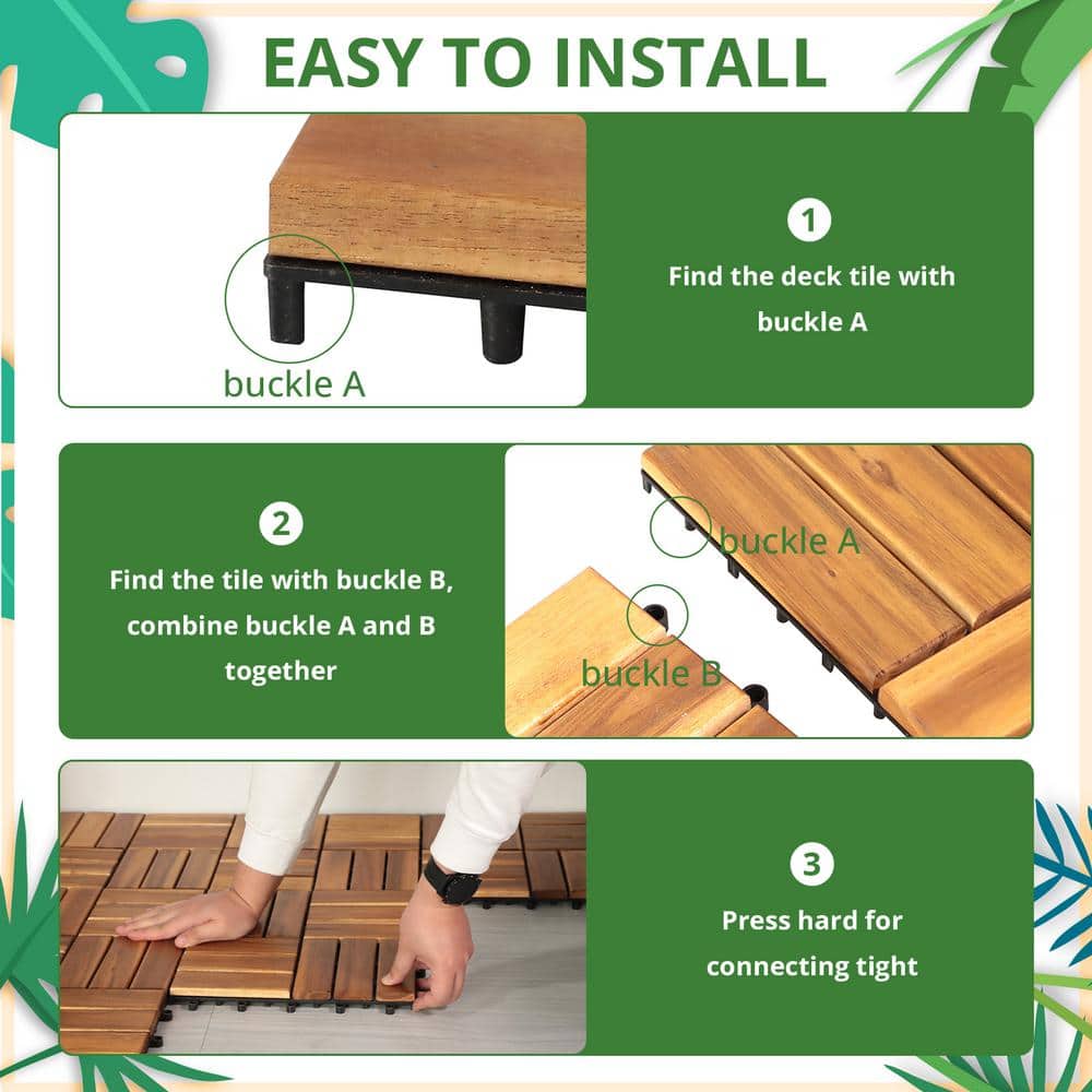 Yangming 12 in. W x 12 in. L Square Patio Natural Color Wood Interlocking Flooring Deck Tiles Mosaic Pattern (27-Pack)