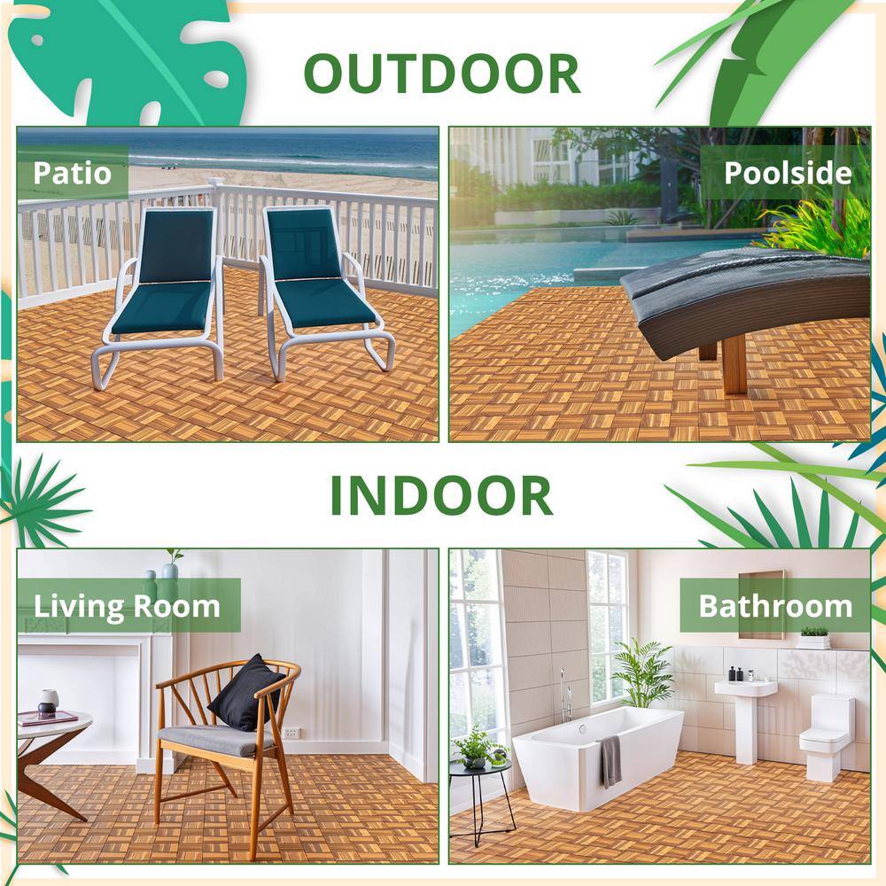 Yangming 12 in. W x 12 in. L Square Patio Natural Color Wood Interlocking Flooring Deck Tiles Mosaic Pattern (27-Pack)