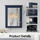 ANGELES HOME 24 in. W x 30 in. H Medium Rectangular Navy Blue Solid Wood Frame Surface Mount Soft Close Medicine Cabinet with Mirror