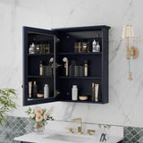 ANGELES HOME 24 in. W x 30 in. H Medium Rectangular Navy Blue Solid Wood Frame Surface Mount Soft Close Medicine Cabinet with Mirror