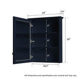 ANGELES HOME 24 in. W x 30 in. H Medium Rectangular Navy Blue Solid Wood Frame Surface Mount Soft Close Medicine Cabinet with Mirror