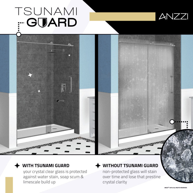 ANZZI HERALD Series 48 in. W x 58 in. H Frameless Hinged Tub Door, Brushed Nickel, with Towel Bar & Handle