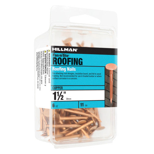 Hillman Fas-n-Tite 1-1/2 in Copper Roofing Nails, Flat Head, 6 oz Pack