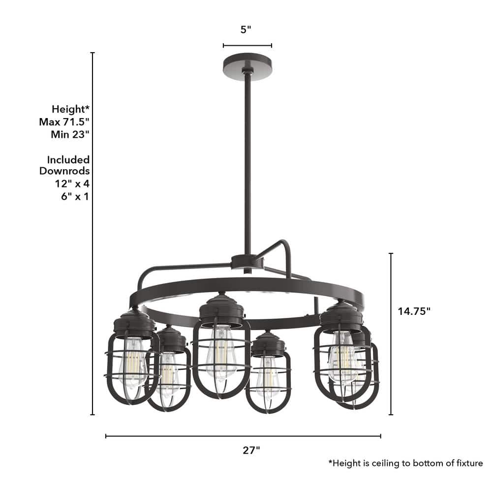 Hunter Starklake 6 Light Noble Bronze Circular Chandelier Kitchen Light
