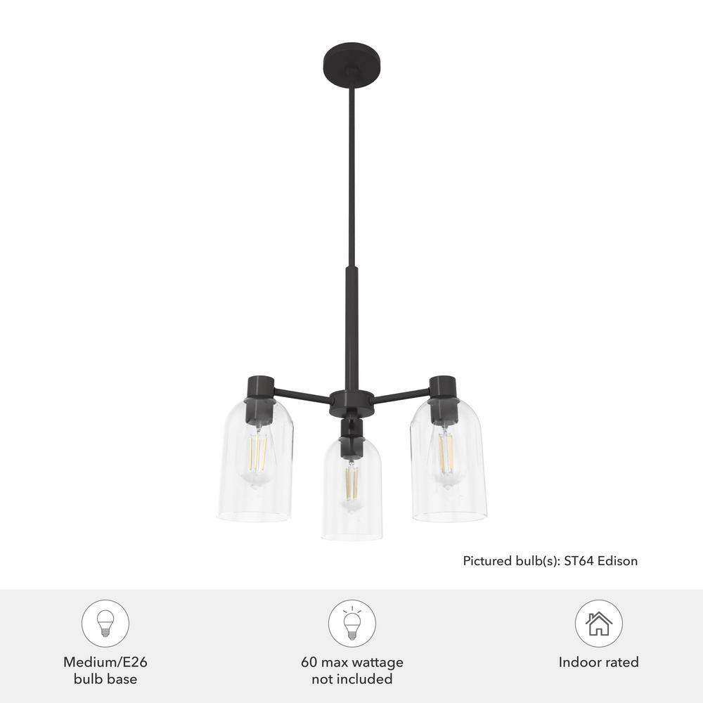 Hunter Lochemeade 3 Light Noble Bronze Chandelier with Clear Seeded Glass Shades Kitchen Light