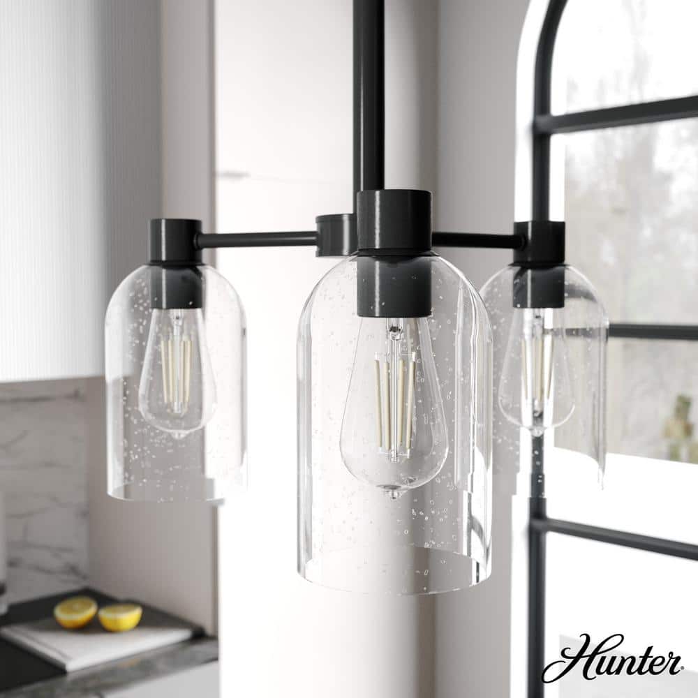 Hunter Lochemeade 3 Light Noble Bronze Chandelier with Clear Seeded Glass Shades Kitchen Light